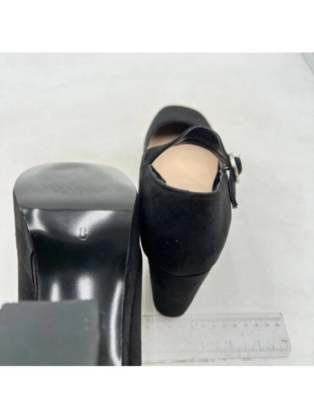 FOWT Classic Platform Mary Jane Shoes for Women Ankle Buckle Strap Pumps Black